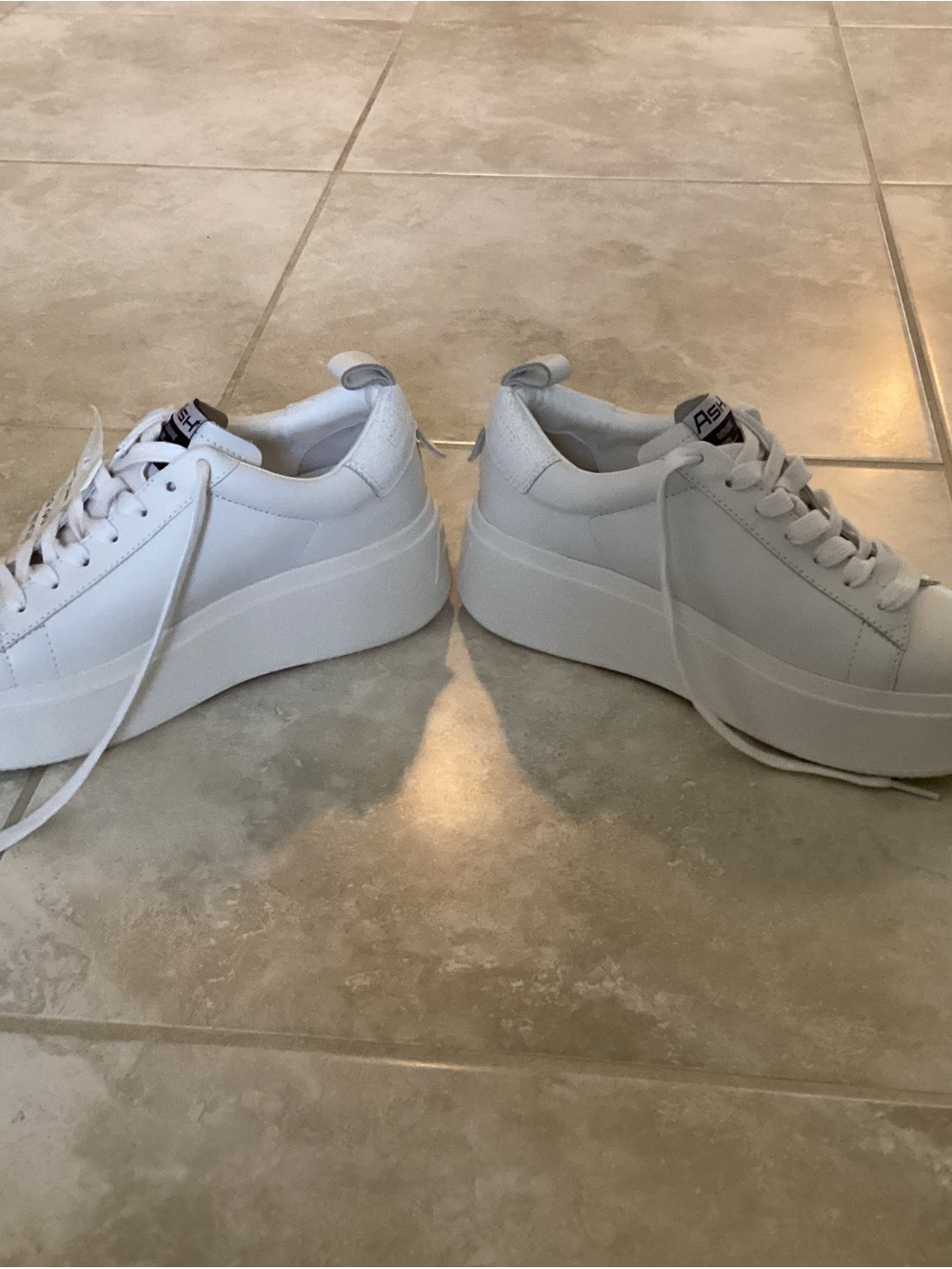 New ASH White Leather Platform Sneakers - Picture 6 of 8